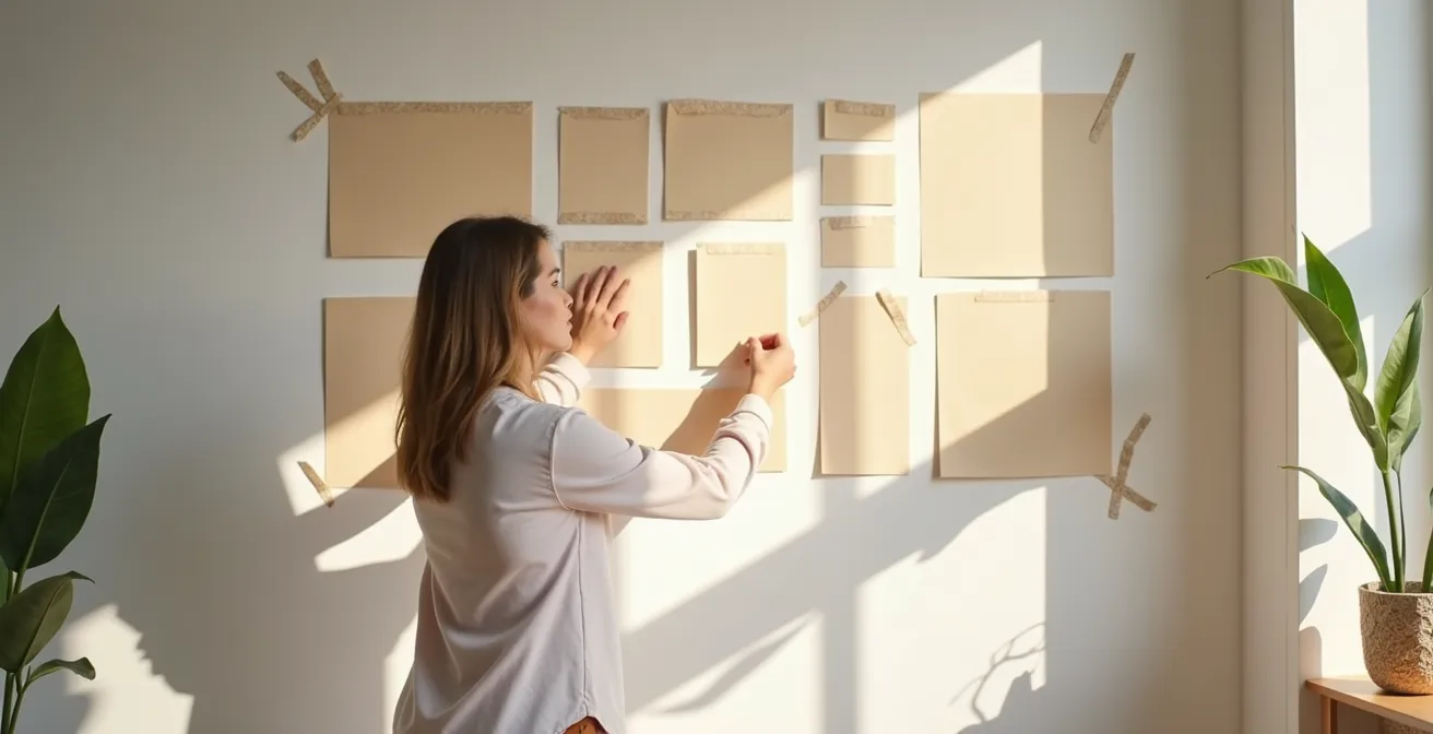 Harmonisch arrangierte Bilderwand im skandinavischen Stil