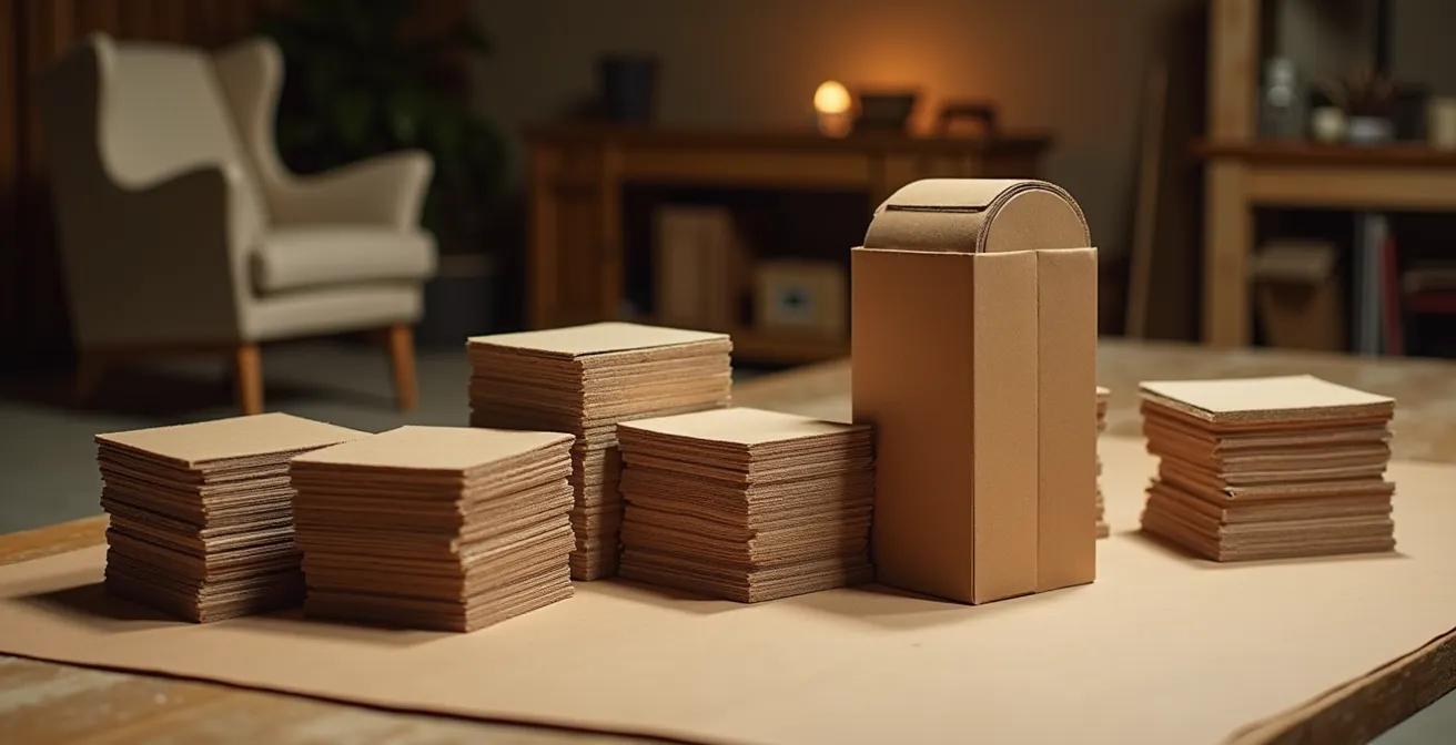 Professionelle Schutzvorrichtung aus Karton für Mid-Century Möbeltransport