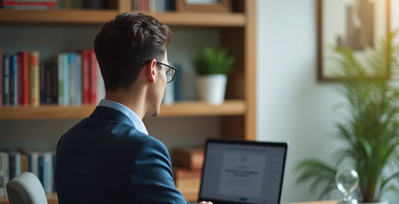 Aufgeräumtes Bücherregal als professioneller Videocall-Hintergrund