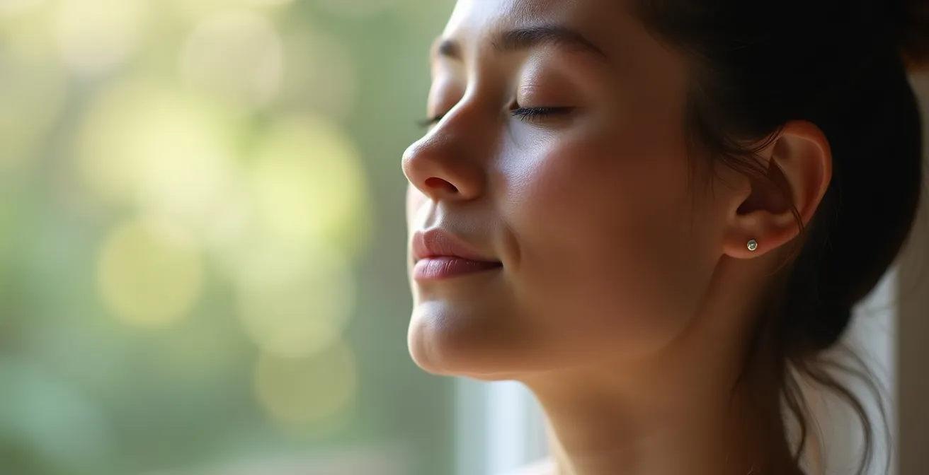 Person führt beruhigende Atemübung durch zur Stressreduktion