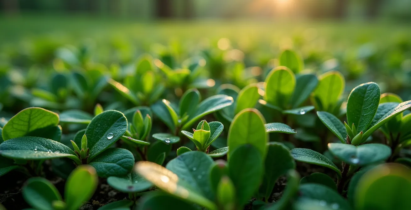 Dichter Teppich aus verschiedenen Bodendeckern in einem deutschen Vorgarten