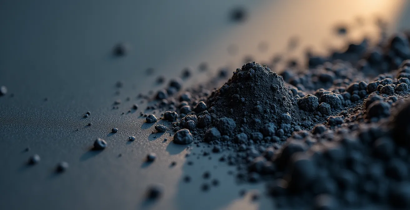 Kleiner Raum mit einer dunkel gestrichenen Akzentwand aus mineralischer Farbe, die eine pudrige Textur aufweist.