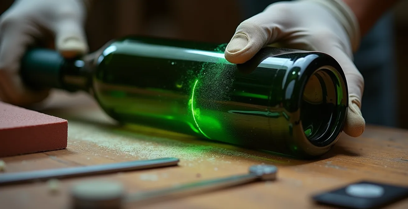 Professionelle Werkzeuge und Sicherheitsausrüstung zum Schneiden von Glasflaschen