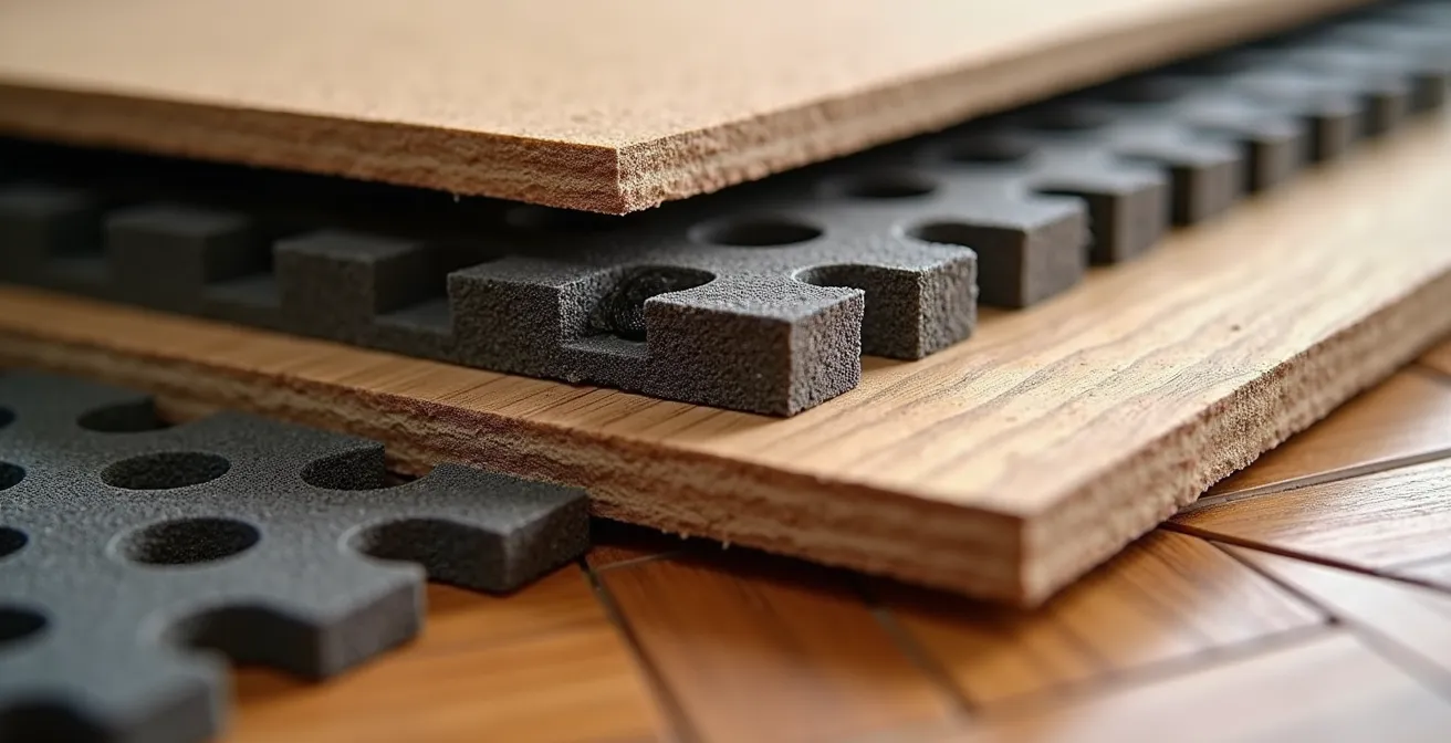 Mehrschichtige Schutzplattform für Hanteltraining auf Parkettboden