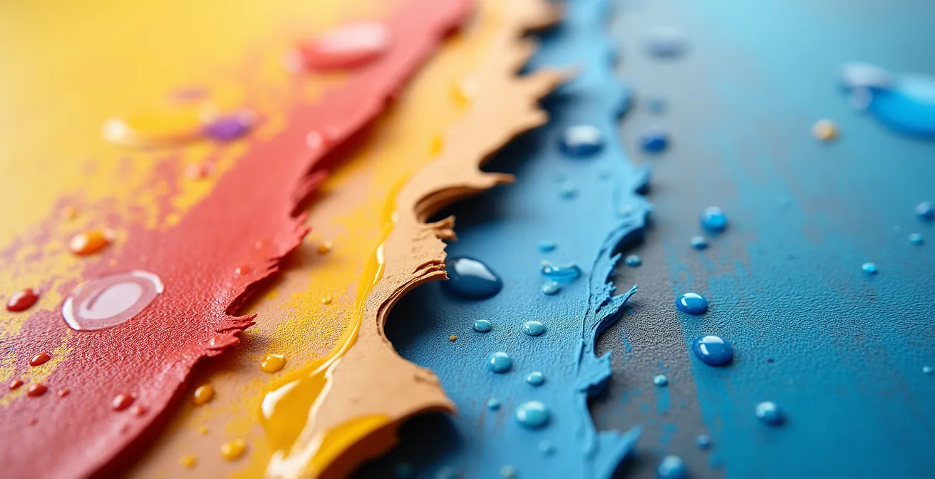 Makroaufnahme zeigt die glatte, stabile Oberfläche von hochwertigem Acrylpapier im Vergleich zu welligem, aufgerautem Billigpapier