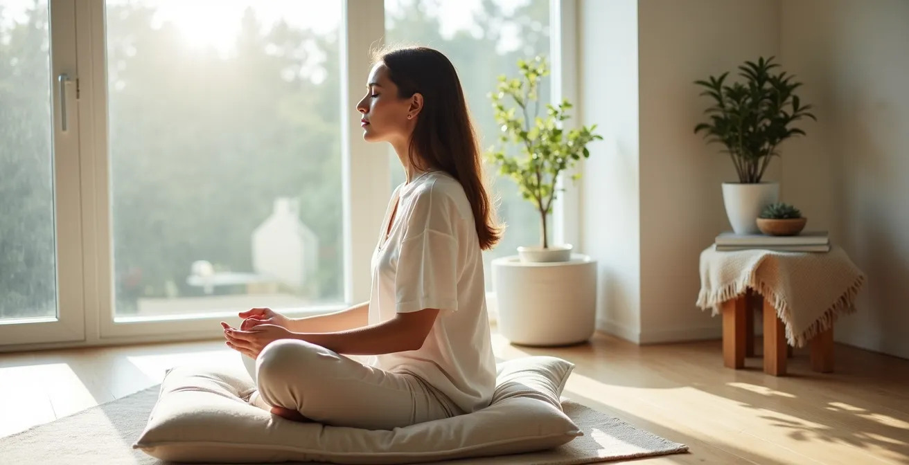 Minimalistischer Meditationsraum mit natürlichem Licht