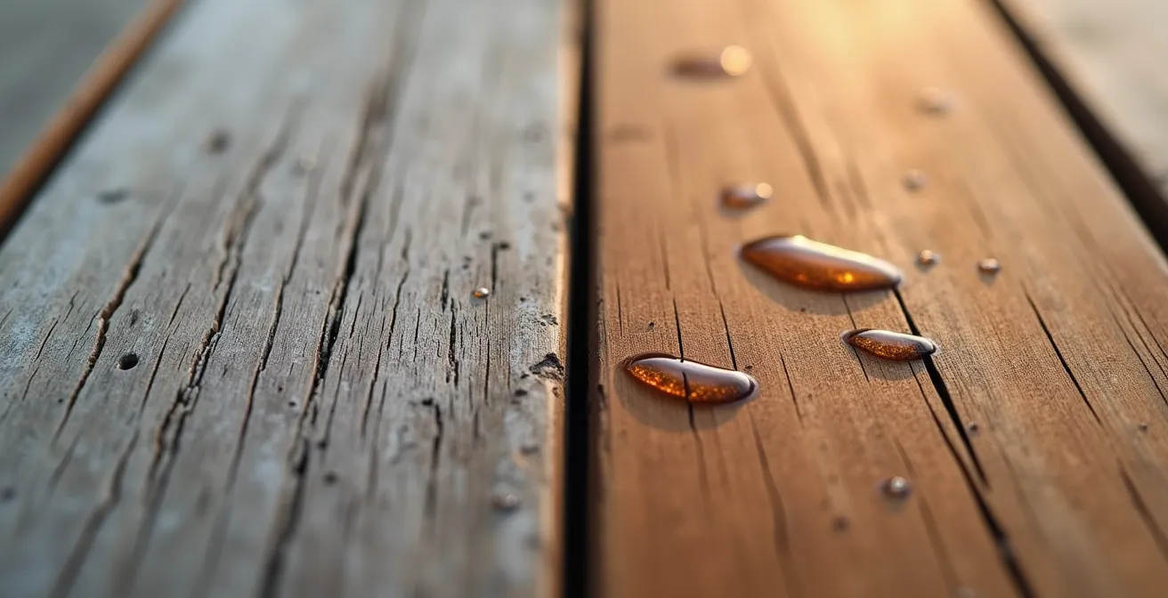 Vergleich zwischen geöltem und patiniertem Teakholz